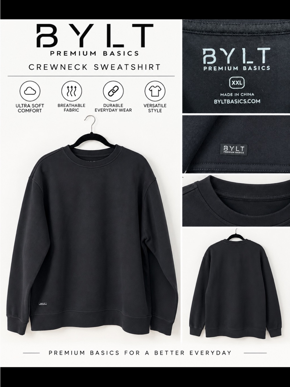 BYLT Basics Black Crewneck Sweatshirt - Premium Men's Pullover